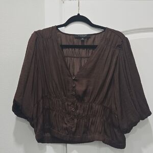 Marc New York Deep Brown Pleated Blouse